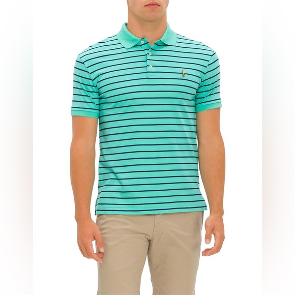 POLO RALPH LAUREN - Men’s Classic Fit Soft Cotton Striped Polo, Sea Green - XXL - Picture 1 of 11